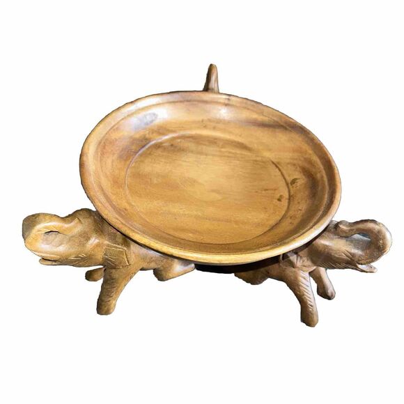 Natural Wood Elephant Serving Fruit Tray Bowl Food Dish Platter Plate Thailand - Picture 2 of 9